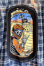 Moto Skeleton Beer Can Flannel