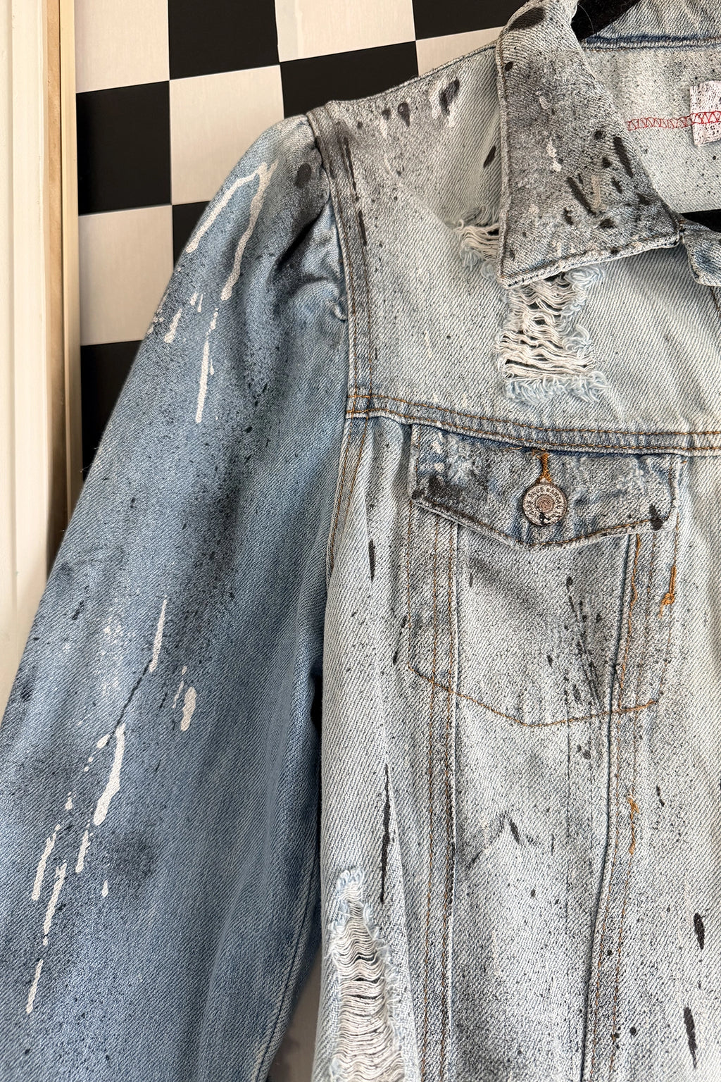 Skull & Roses Shredded Denim Jacket