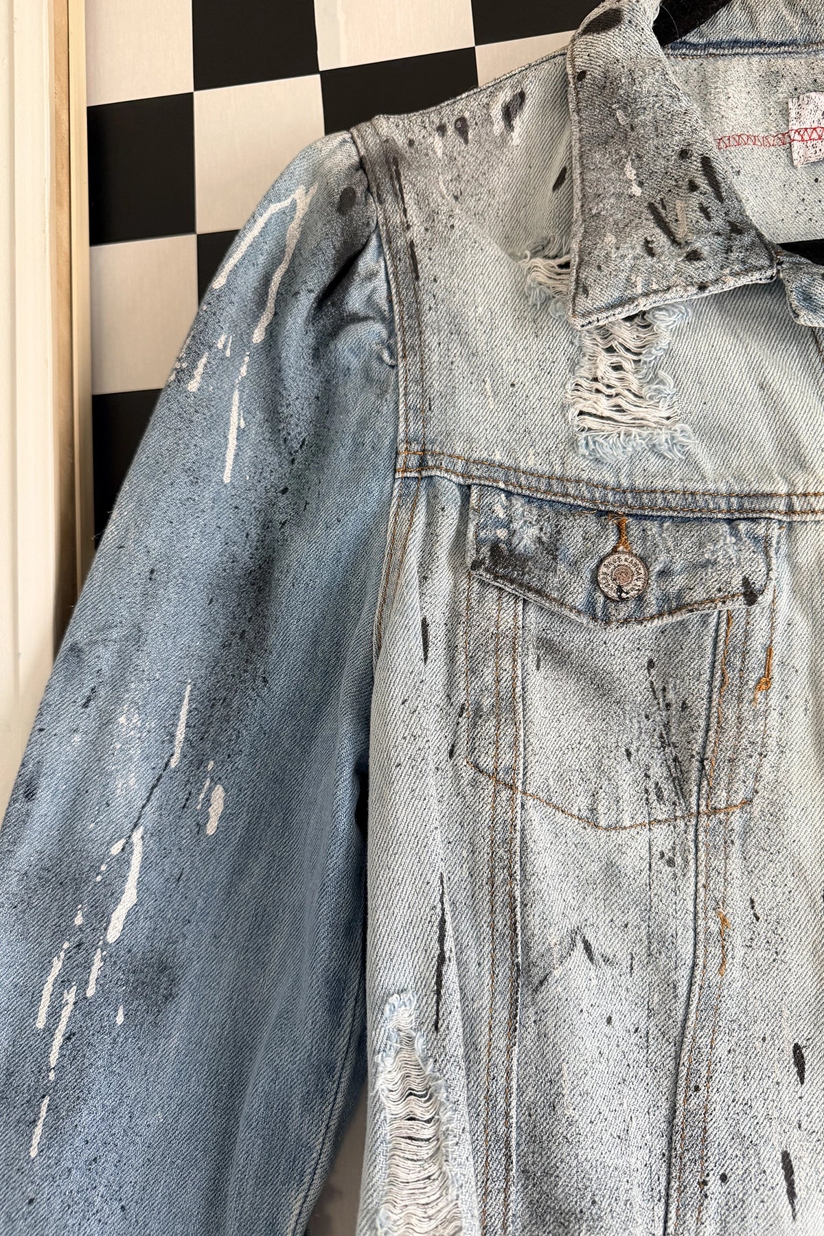 Skull & Roses Shredded Denim Jacket
