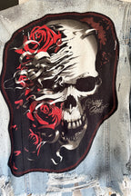 Skull & Roses Shredded Denim Jacket