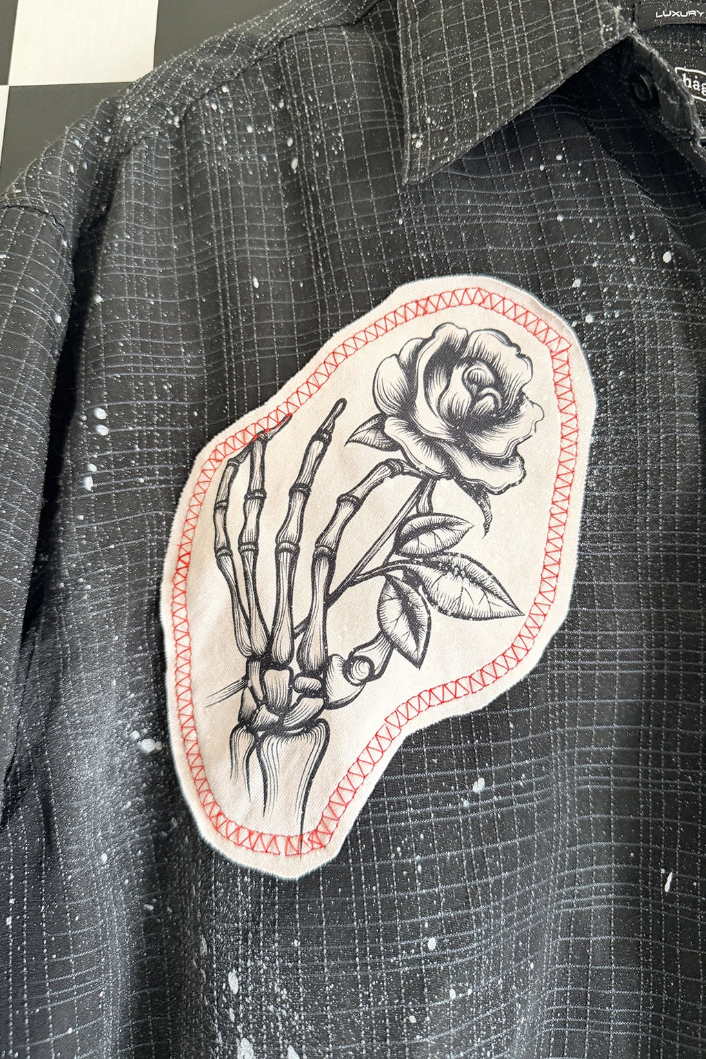 Skeleton Rose Hand Button-Up