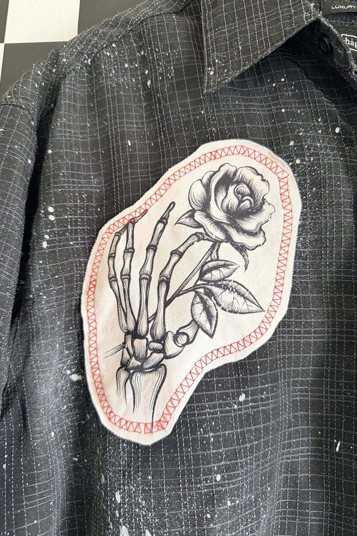 Skeleton Rose Hand Button-Up